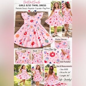 DotDotSmile Girls 8/10 Pink Patriotic Donut Twirl Dress Flutter Sleeve